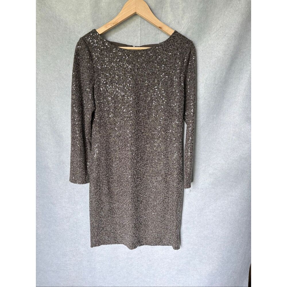 Alice + Olivia Sequin Mini Dress Women Size M Taupe Long Sleeve Party Cocktail
